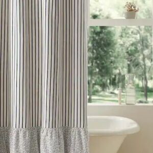 Kaila Ticking Stripe Farmhouse Cottage Charm Shower Curtain